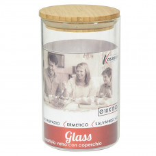 GLASS BARATTOLO C/COP.BAMBOO DIA.CM.10X18H (18pz)